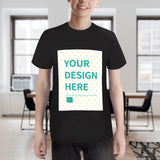Customizable black youth t-shirt with 'YOUR DESIGN HERE' design, cotton fabric, perfect gift