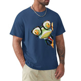 Men's blue cotton crew neck t-shirt with a frog design, Classic Tees for Men