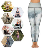 High-waisted yoga leggings with wave design, suitable for yoga, running, and workouts. Women's activewear.