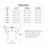 Baby romper size chart with measurements, newborn sizes 3M-24M. Find the perfect fit for your baby.