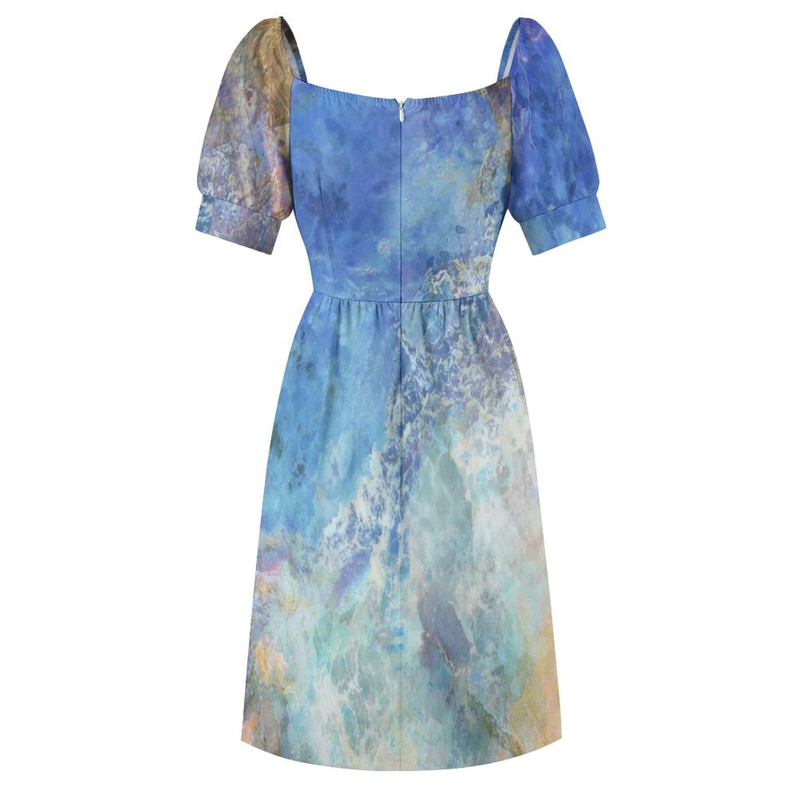 MyArtsyGift watercolor mini dress, blue short sleeve dress, perfect for casual wear.