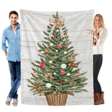Christmas tree winter holiday flannel blanket with people. Made in USA. Soft and warm. Perfect for sofa couch or bed.
