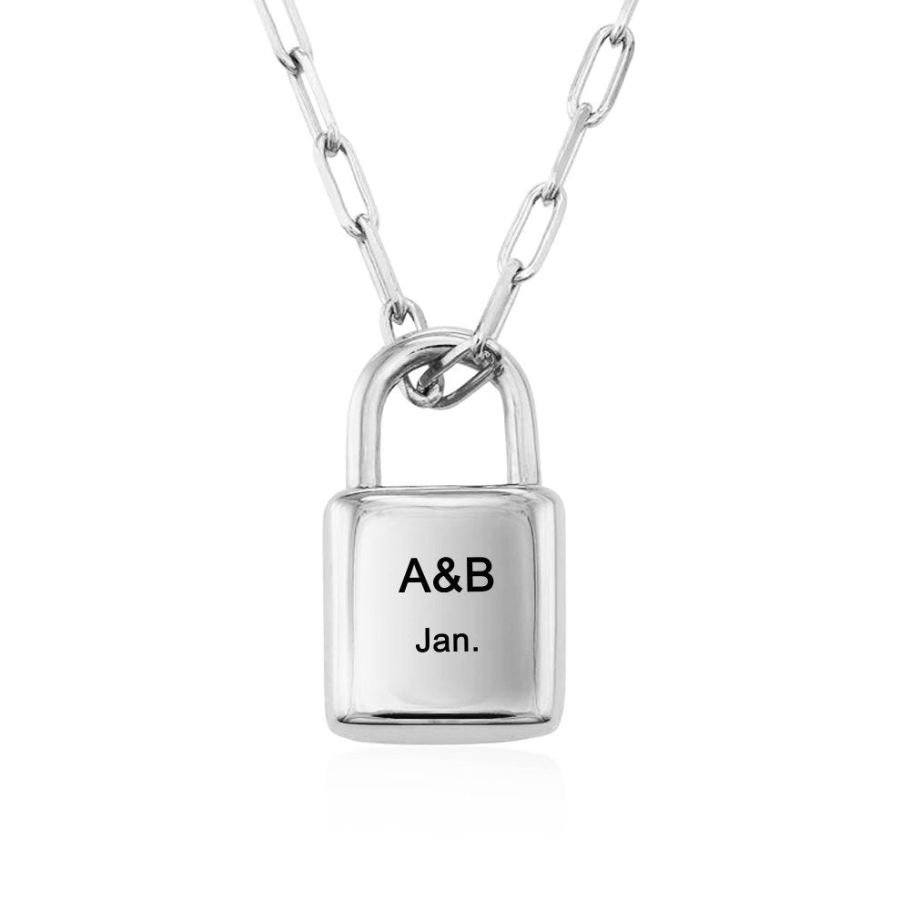 Personalized Silver Padlock Necklace for Women with Custom Name & Date - MyArtsyGift.com