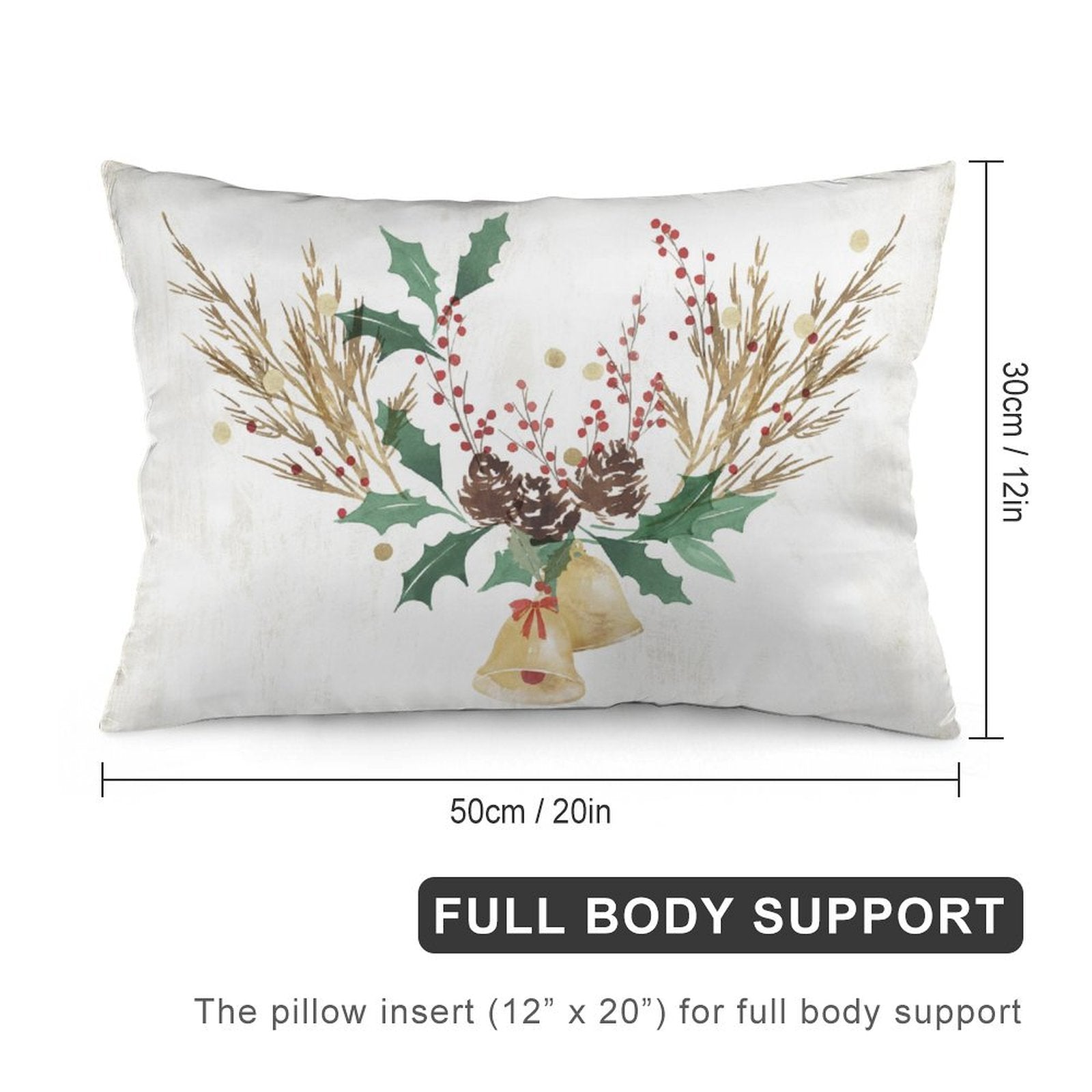 Polyester Christmas pillow cover with festive wreath design and 'Full Body Support' for sofa or bed Christmas decor