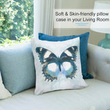 Butterfly pillow cover on sofa. Soft and skin-friendly short plush pillowcase in living room. Decorative home decor.
