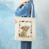 Personalized Cheetah Tote Bag, cotton shopping bag, flower crown design, reusable shopping bag, MyArtsyGift.