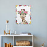 Giraffe canvas print by Emily Adams, floral crown and border. Canvas wall art, perfect for home decor.