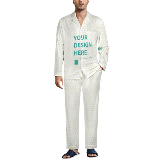 Personalized men's pajama set in cotton-like fabric, custom button-down sleepwear gift with design
