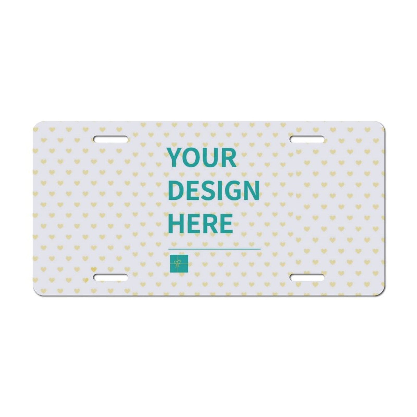Personalized aluminum car tag with customizable design, including text and images; US standard size 6x12 inches