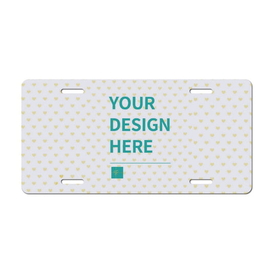 Personalized aluminum car tag with customizable design, including text and images; US standard size 6x12 inches