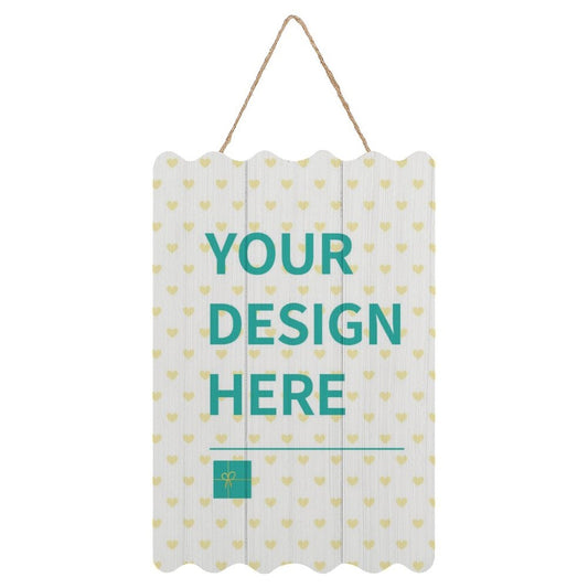 Personalized wooden sign with wave-shaped edge, with YOUR DESIGN HERE text, customizable for home decor, MyArtsyGift.