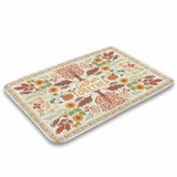 Coral velvet bath rug with autumn floral pattern, 'Gather Together' design, non-slip for bathroom/kitchen