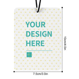 Customizable double-sided air freshener with personalized design, for car or bathroom, featuring 'YOUR DESIGN HERE' text