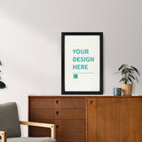Customizable canvas print with YOUR DESIGN HERE in black frame. Personalized wall art for home decor and gifting.