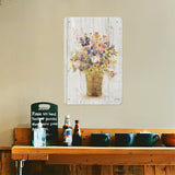 Metal tin sign, wildflowers in vase artwork, personalized iron painting for home decor, rustic design.