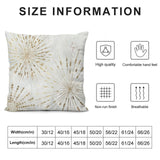 Soft fluffy pillow cover with gold burst design, perfect for sofa, couch, and living room decor, with size details.