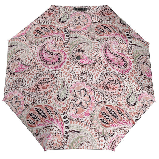 Paisley print umbrella, automatic open close, windproof, travel sun protection, gifts for family and friends.