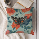 Academia Moth linen throw pillow case with floral design, home decor accent for living room or bedroom