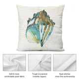 Watercolor seashell plush pillow cover from MyArtsyGift, soft, durable fabric, perfect for couch and living room decor.
