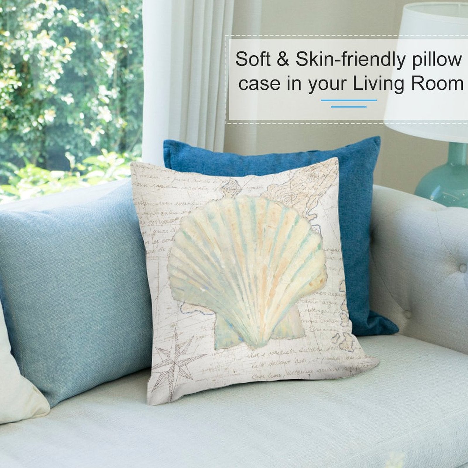 Seashell pillow cover, soft and skin-friendly, perfect for sofa or couch, watercolor art