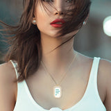 Custom Memory Necklace with "YOUR DESIGN HERE" pendant, gold alloy, crystal border, personalized gift for her