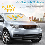 Custom car sunshade umbrella with UV protection on a silver car, featuring customizable design area.