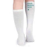 Customizable white socks with heart pattern, 'YOUR DESIGN HERE', for Christmas Gifts, breathable.