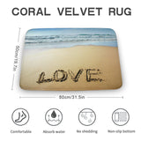 Coral Velvet Rug with LOVE Text - Non-slip, absorbent, and comfortable bath rug for bathroom or kitchen