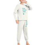 Customizable toddler pajamas set for boys. White pajama with heart patterns and "YOUR DESIGN HERE" text.