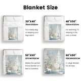 Blue Winter Forest Deer Flannel Blanket sizes: 30x40, 40x50, 50x60, and 60x80, perfect for sofa, bed, or travel