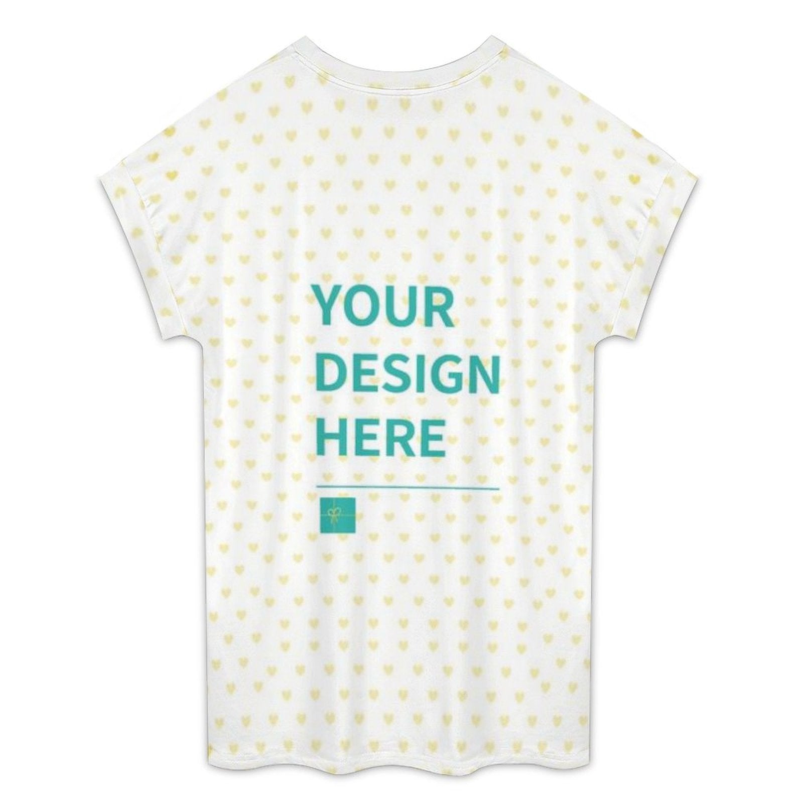 Custom T-shirt with 'Your Design Here' text, white milk silk fabric, customizable gift for women
