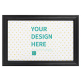 Custom canvas print with black frame, displaying 'YOUR DESIGN HERE' personalized wall art for home decor