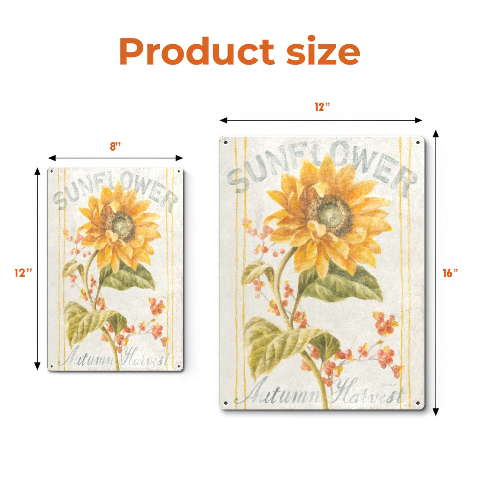Sunflower metal sign, Autumn Harvest design, available in 8x12" and 12x16" sizes, home decor