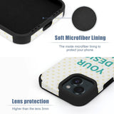 Custom iPhone 15 case with microfiber lining and lens protection, featuring YOUR DESIGN, fiber leather cover, MyArtsyGift