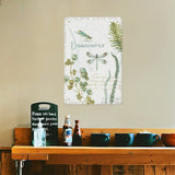 Vertical metal tin sign with dragonfly botanical art, durable design for home decor, made in USA
