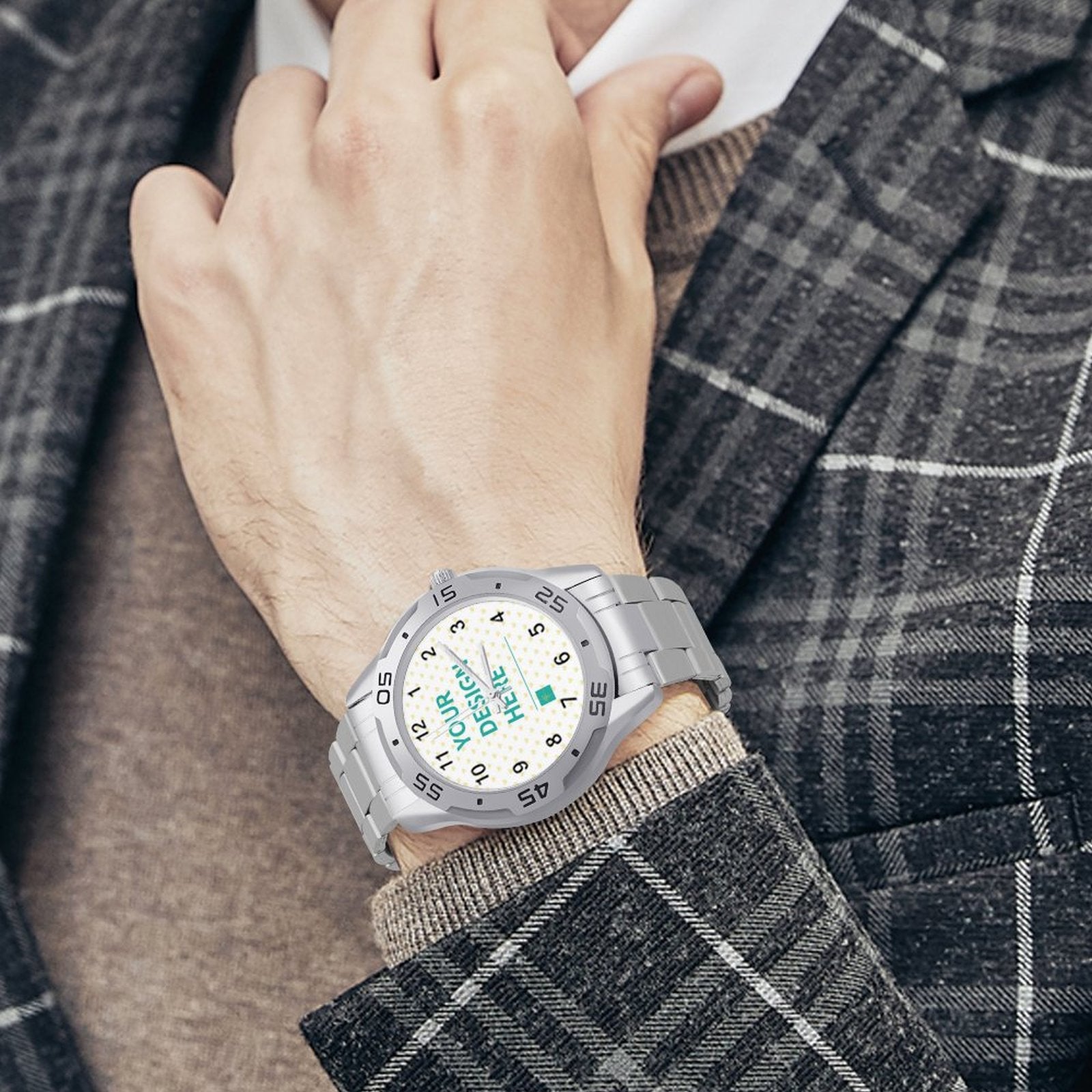 Custom photo watch with stainless steel strap and personalized design on face, men's fashion watch