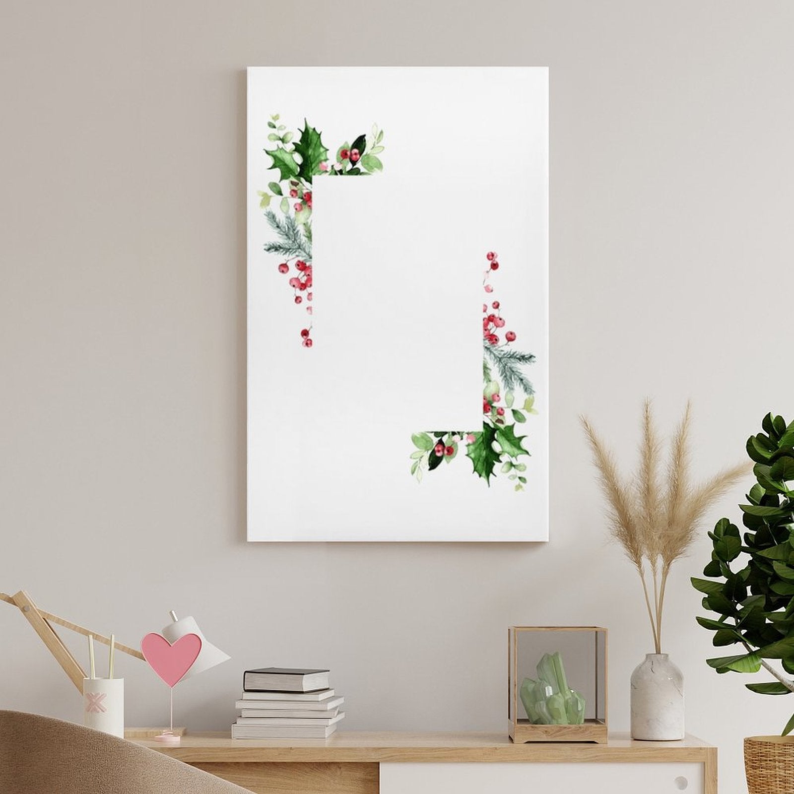 Customizable notebook with watercolor holly and berries border, perfect for holiday gifts at MyArtsyGift.