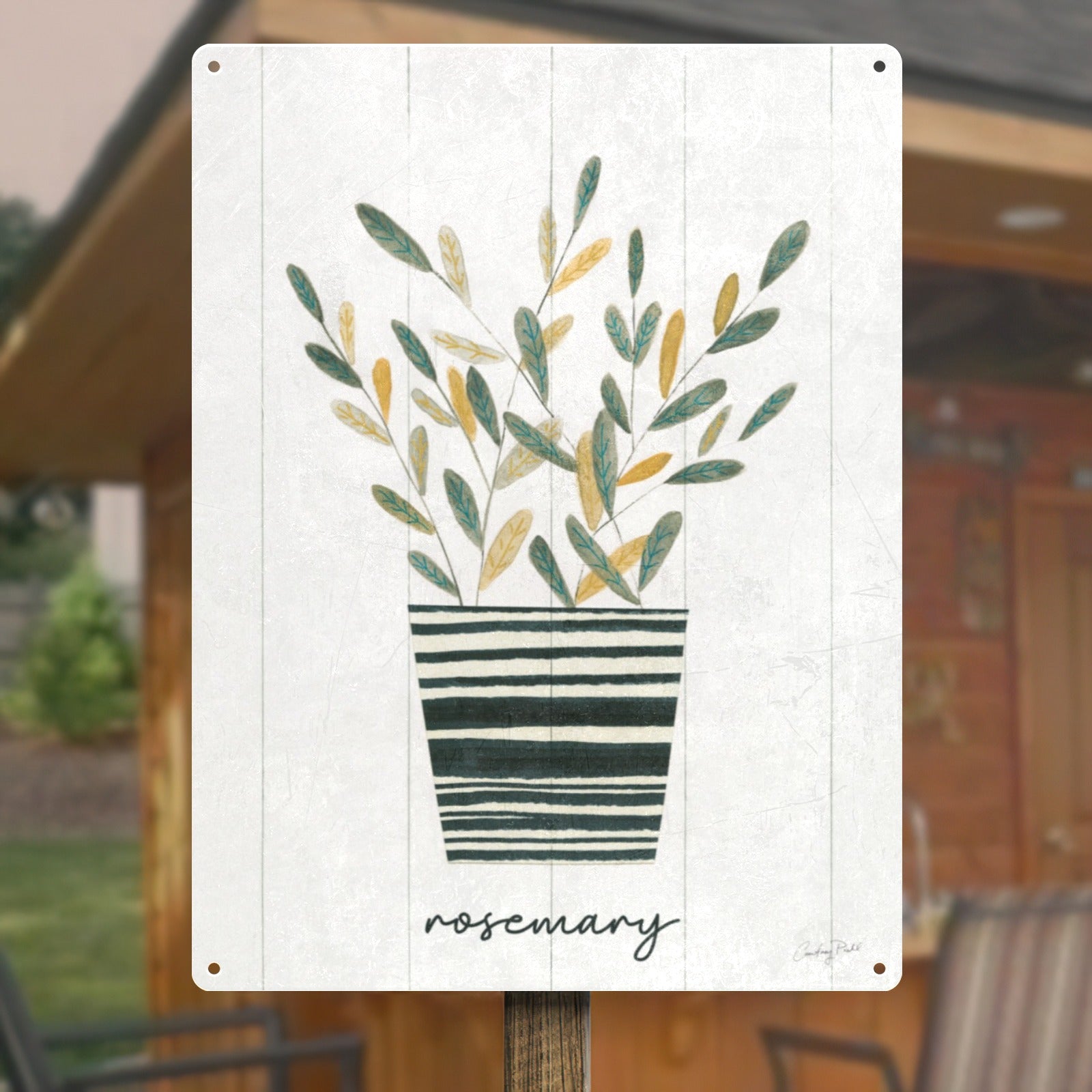 Herb Garden Metal Sign, Rosemary Plant Art, Iron Wall Decor, Boho Print, Made in USA