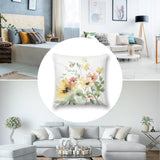 Watercolor floral plush throw pillow cover. Soft flowers and bee design for sofa, couch, or living room decor.