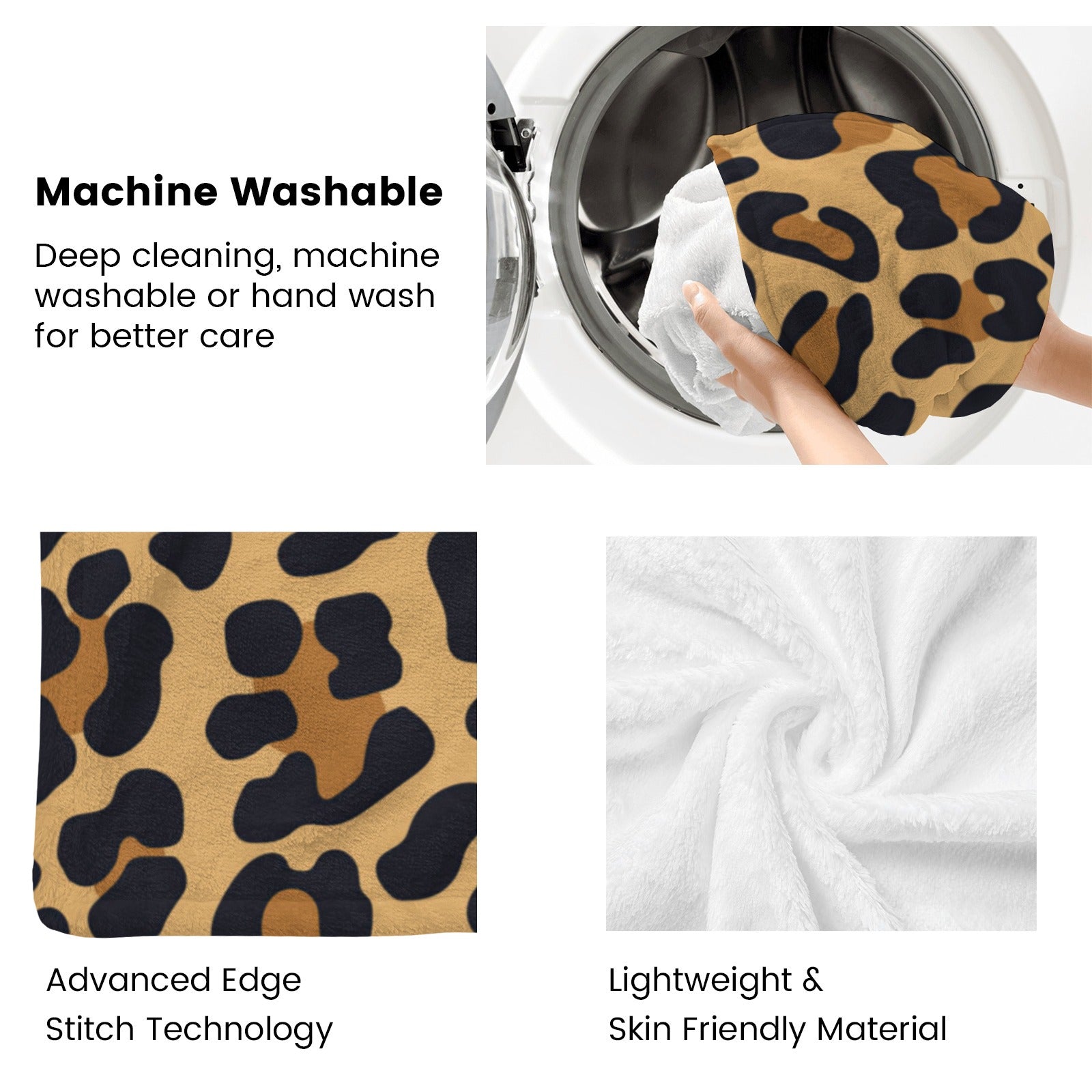 Animal Skin Flannel Blanket, leopard print, machine washable and skin-friendly material, soft and cozy