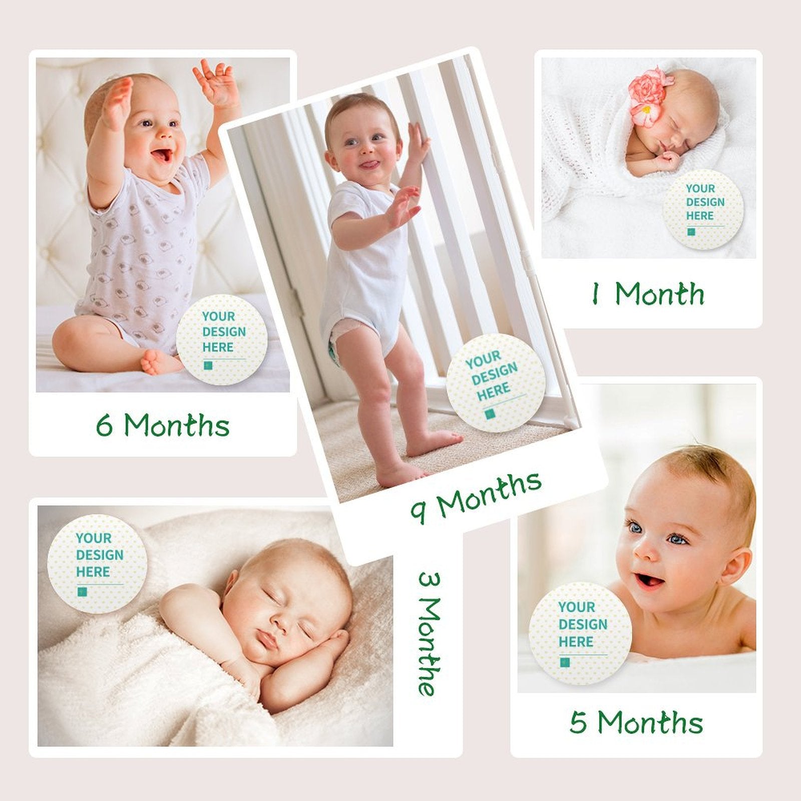 Custom baby milestone collage with design spots, personalized newborn gift