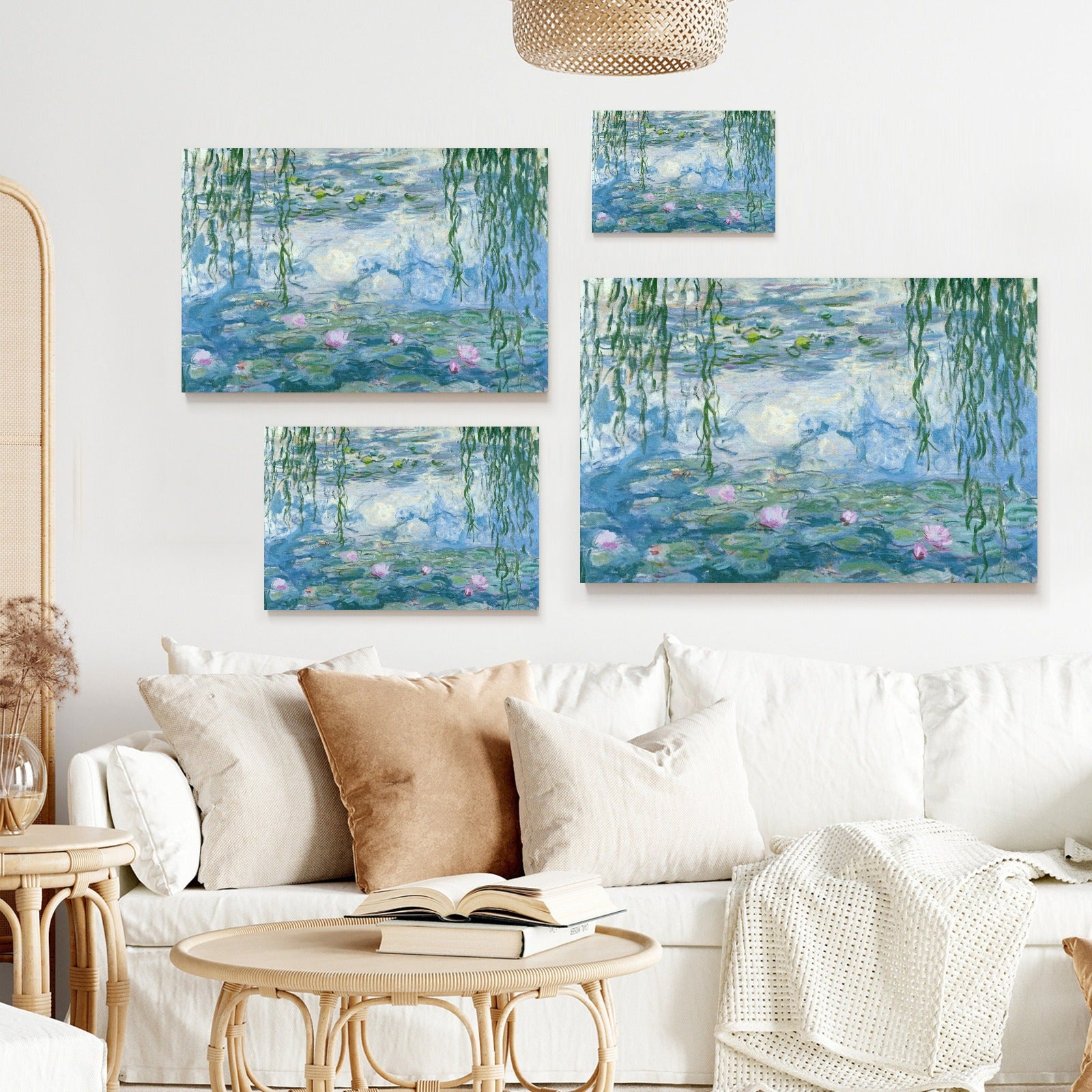 Monet Water Lilies canvas prints wall art. Floral home decor Made in USA. Modern living room aesthetic.