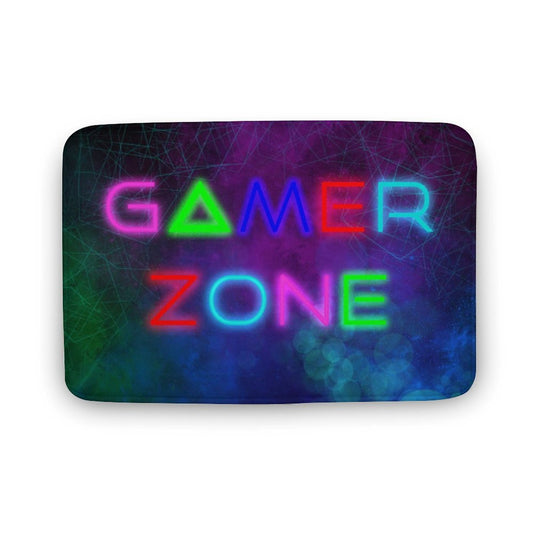 Coral velvet gamer zone bath rug. Non-slip floor carpet in neon lights.