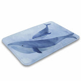 Blue whale watercolor bath rug for bathroom, non-slip floor carpet in coral velvet, absorbent