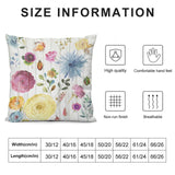 Floral pillow cover size chart, featuring short plush material, soft and decorative for sofa, couch, living room.