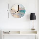 11.6" Blue beach MDF wall clock with sunset scene, perfect for living room, kitchen, or office decor.