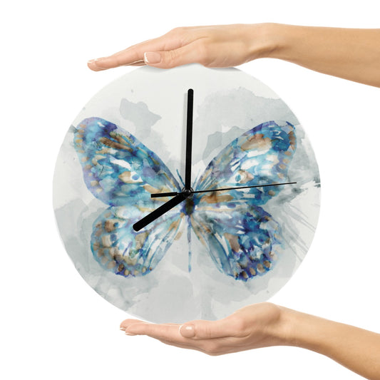 Modern blue butterfly MDF wall clock for living room decor
