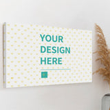 Customizable canvas print mockup with "YOUR DESIGN HERE" text, perfect for personalized wall art on MyArtsyGift.com