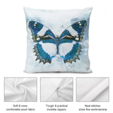 Blue butterfly plush pillow cover, soft, fluffy, and durable, with an invisible zipper for sofa and living room.