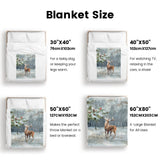 Winter snow forest deer flannel blanket size guide. Choose from various sizes for sofa, bed, or travel.